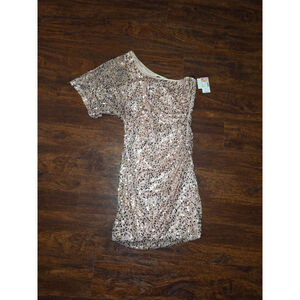 Pink Sequin one shoulder dress NWT Deb size 7